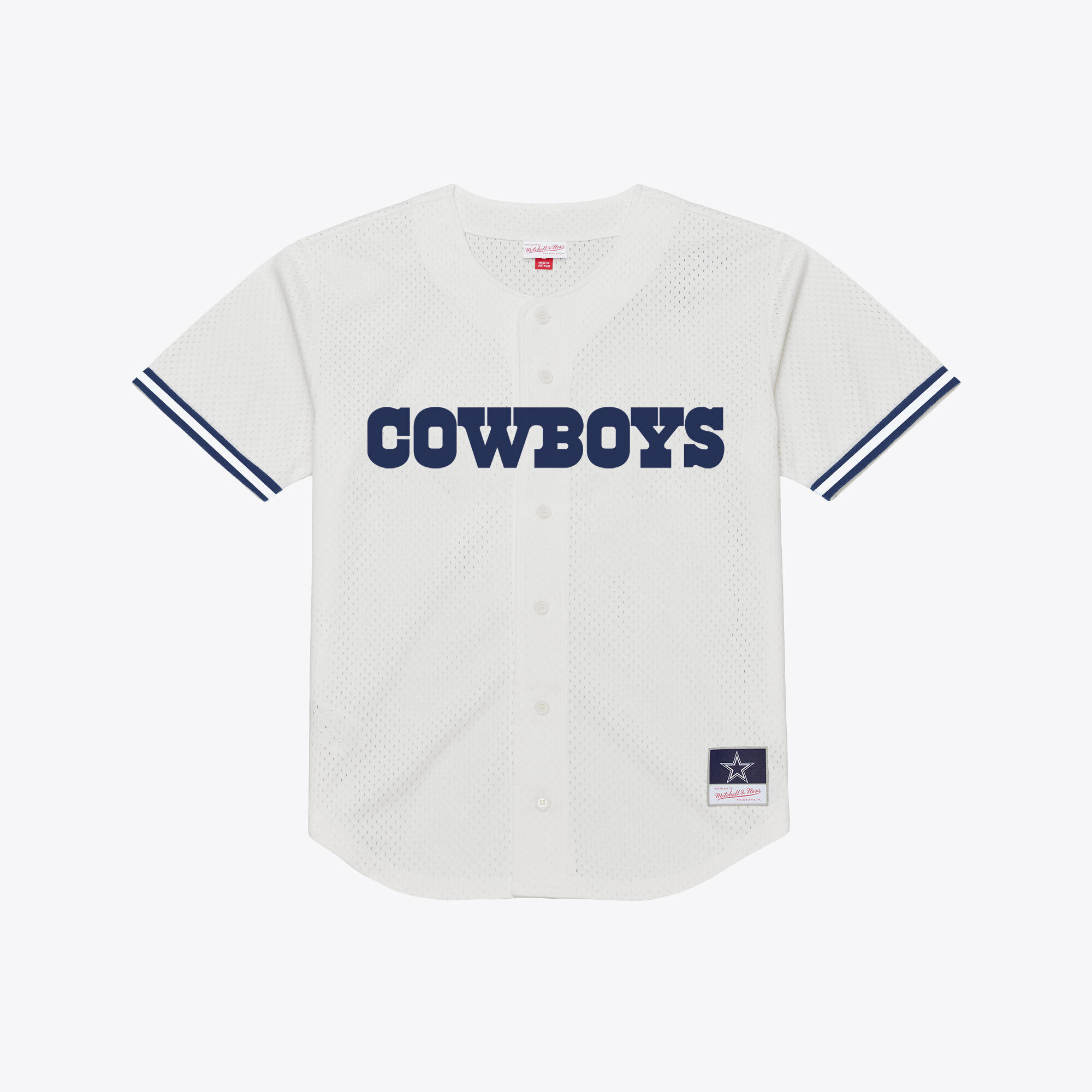 Men's Mitchell & Ness White Dallas Cowboys Monochrome Mesh Full-Button Fashion Jersey