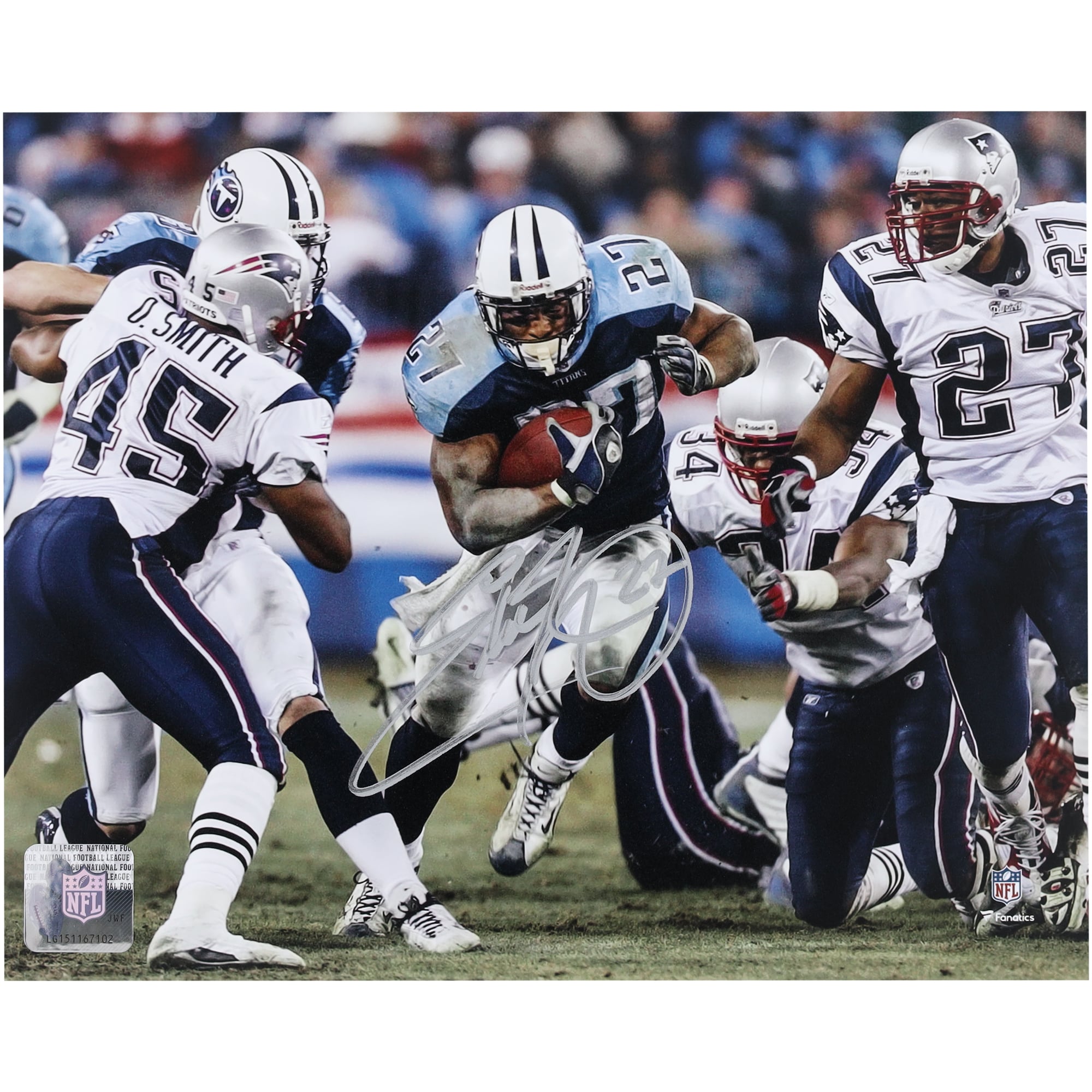Eddie George Tennessee Titans Autogrammfoto (8" x 10") vom Spiel gegen die New England Patriots