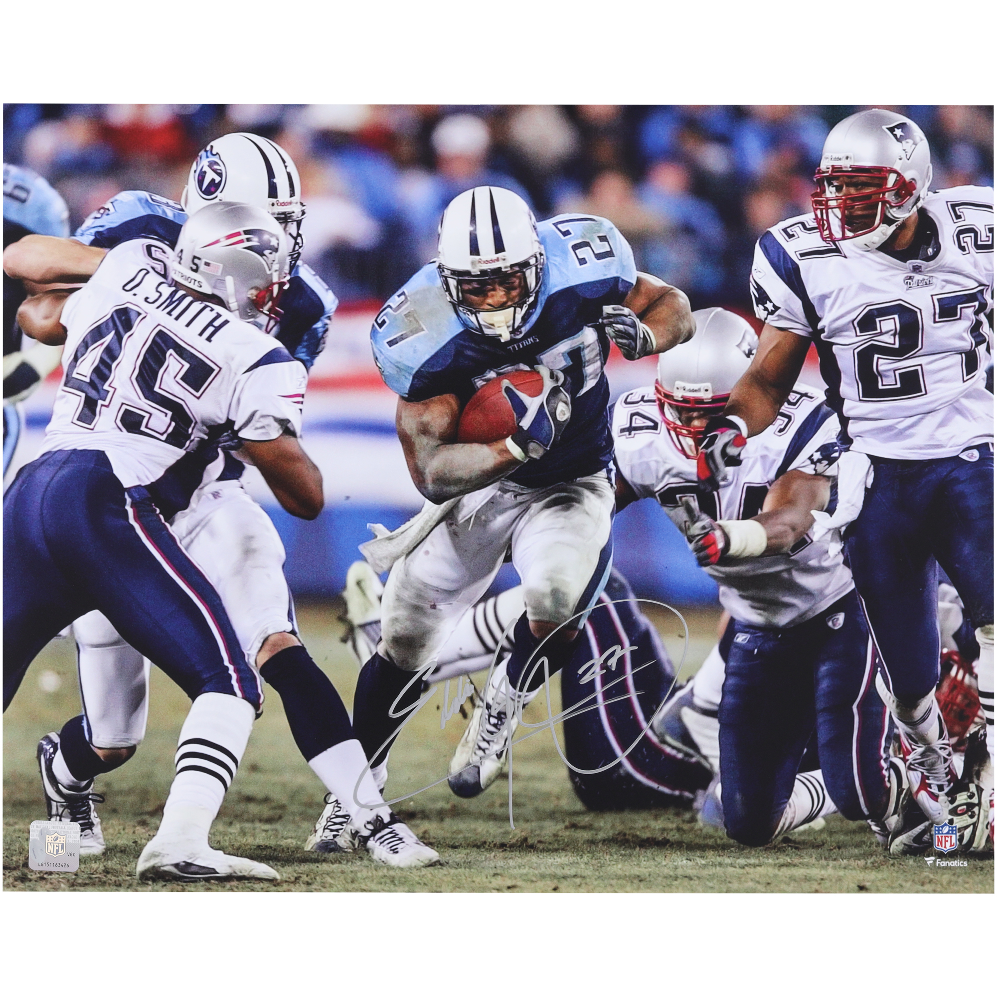 Eddie George Tennessee Titans Autographed 16" x 20" Run vs. New England Patriots Photograph