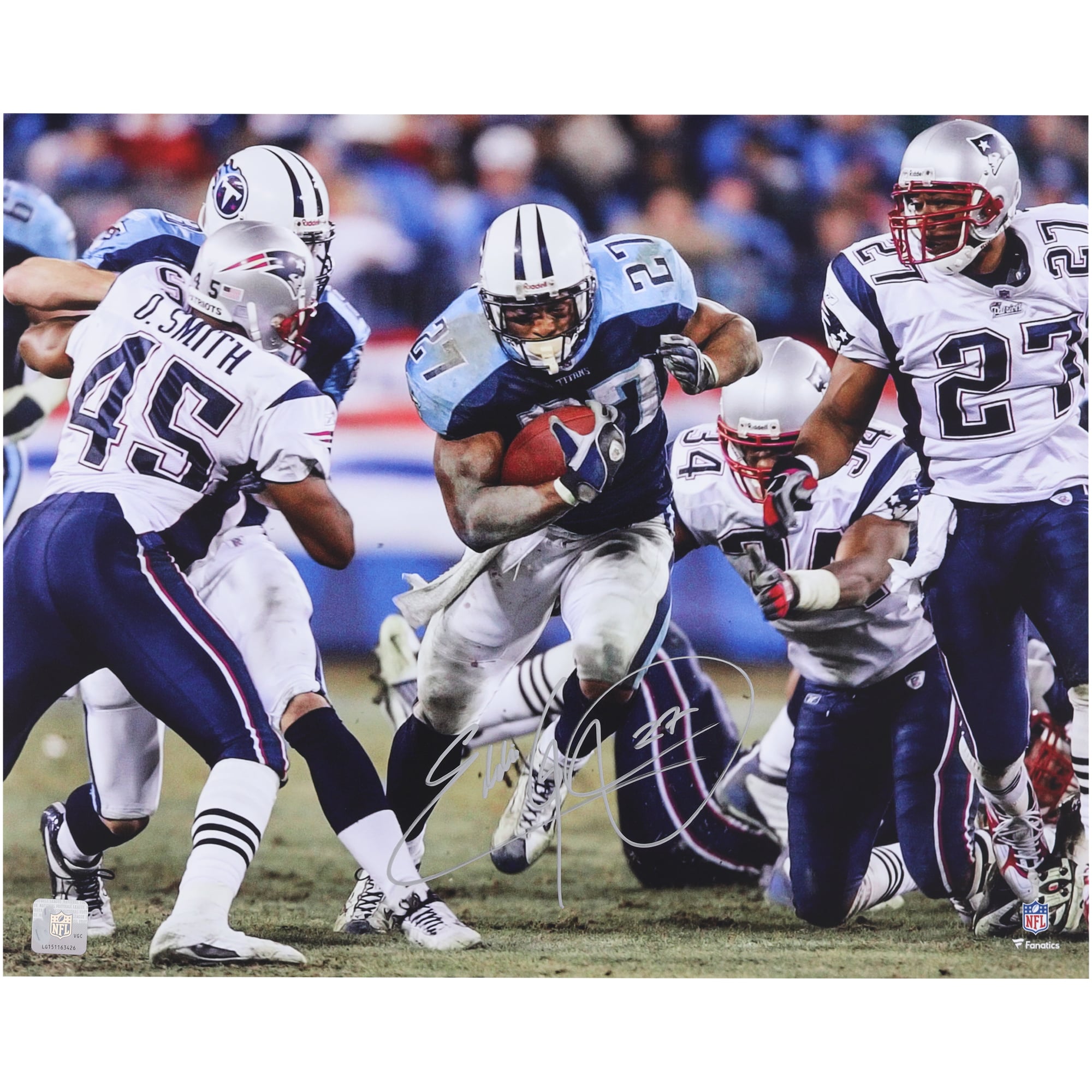 Eddie George Tennessee Titans Autographed 16" x 20" Run vs. New England Patriots Photograph