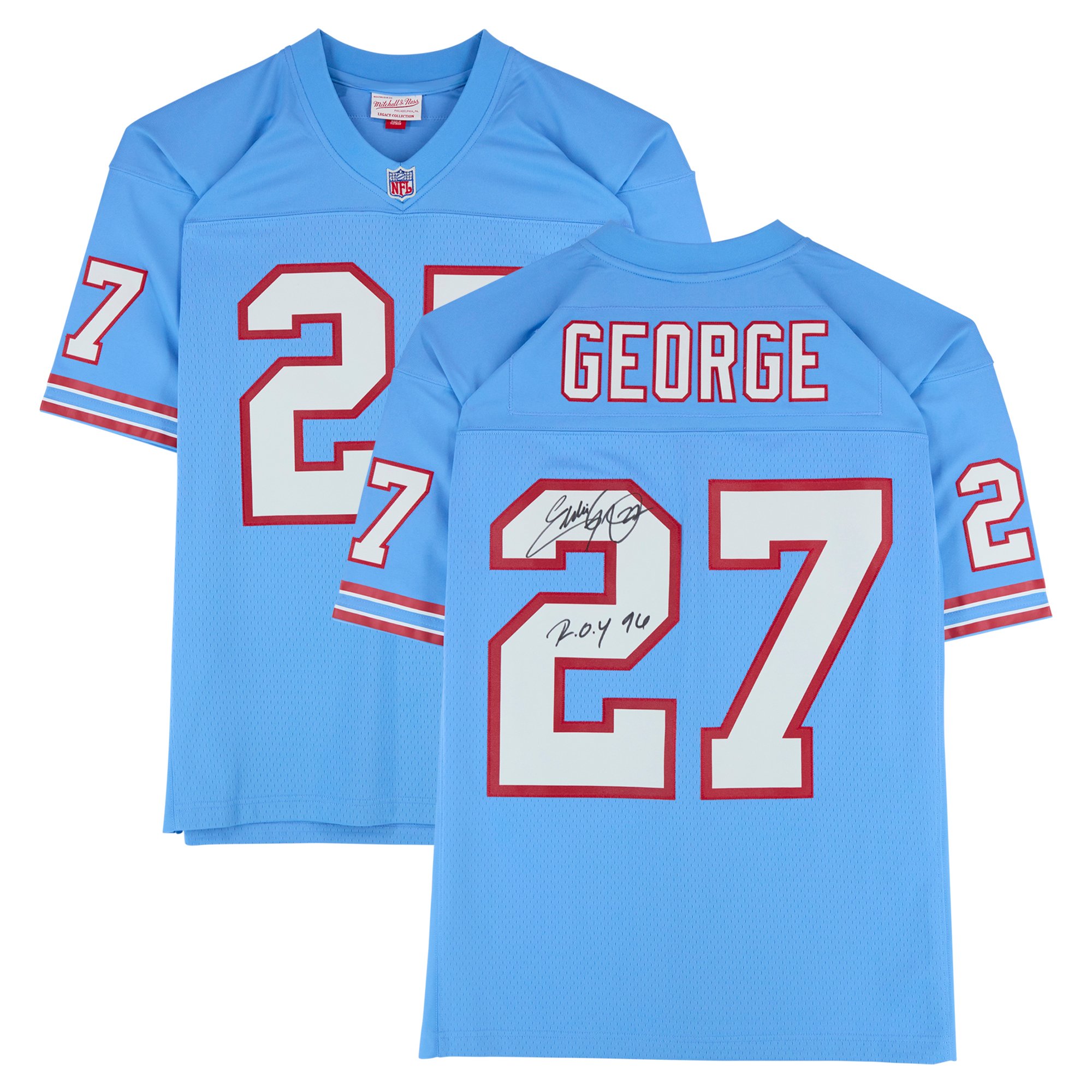 Eddie George Houston Oilers Autographed Light Blue Mitchell & Ness 1997 Legacy Jersey with "ROY 96" Inscription