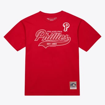 Men's Mitchell & Ness  Red Philadelphia Phillies Script Sweep Arch T-Shirt
