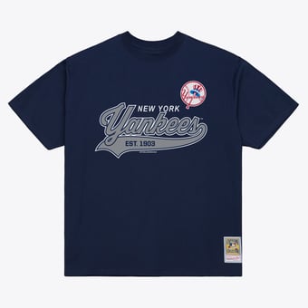 Men's Mitchell & Ness  Navy New York Yankees Script Sweep Arch T-Shirt