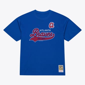 Men's Mitchell & Ness  Royal Atlanta Braves Script Sweep Arch T-Shirt