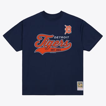 Men's Mitchell & Ness  Navy Detroit Tigers Script Sweep Arch T-Shirt