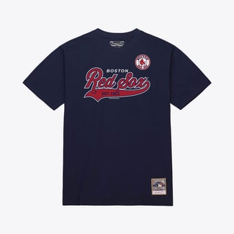 Men's Mitchell & Ness Navy Boston Red Sox Script Sweep Arch T-Shirt
