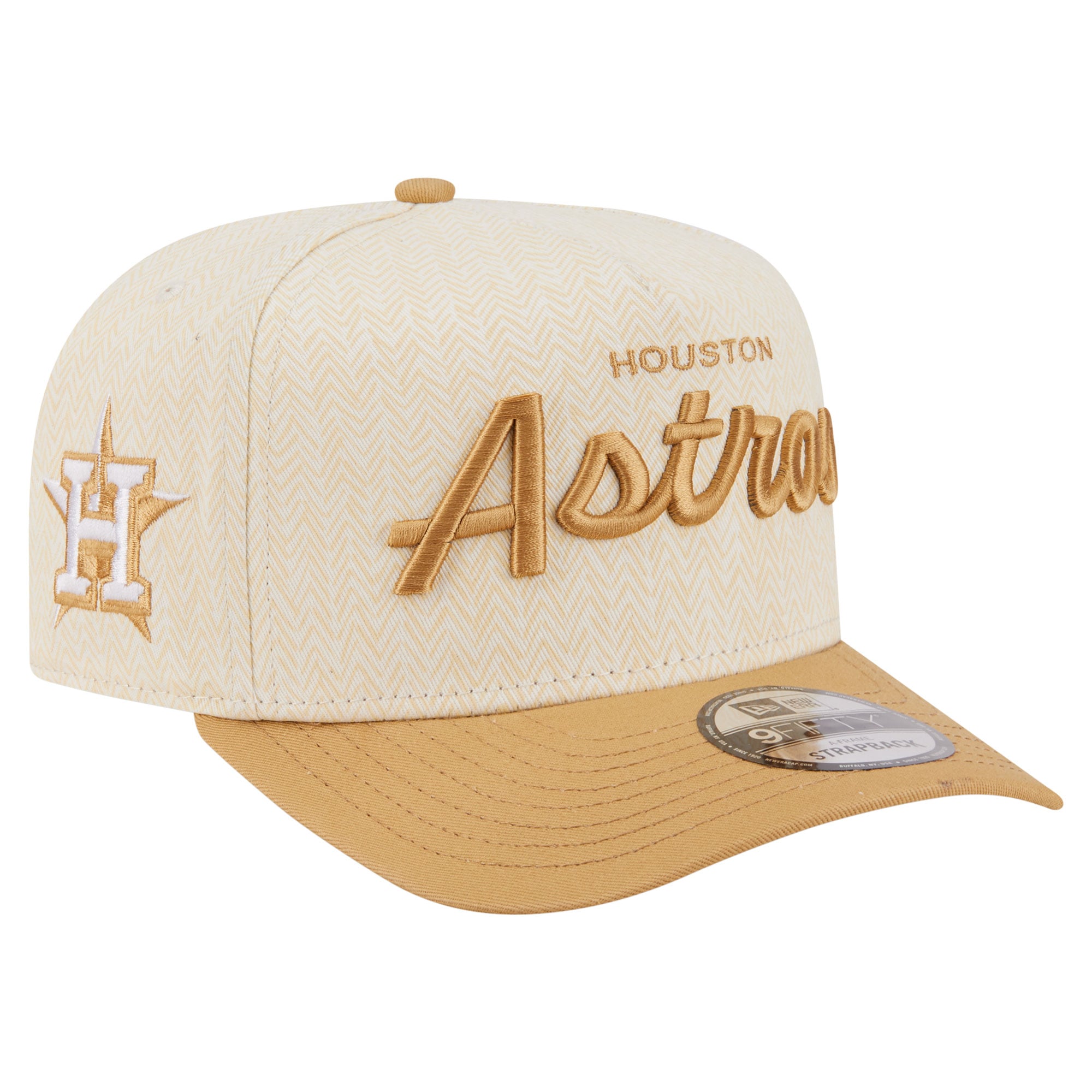 Men's New Era  Cream Houston Astros Herringbone 9FIFTY A-Frame Snapback Hat