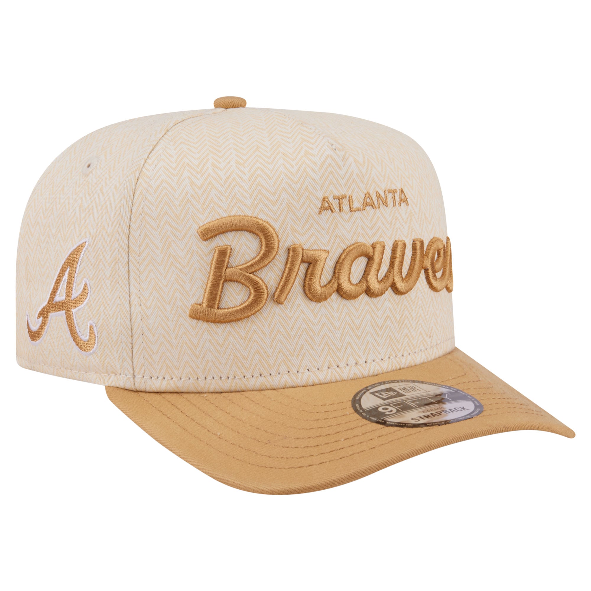 Men's New Era  Cream Atlanta Braves Herringbone 9FIFTY A-Frame Snapback Hat
