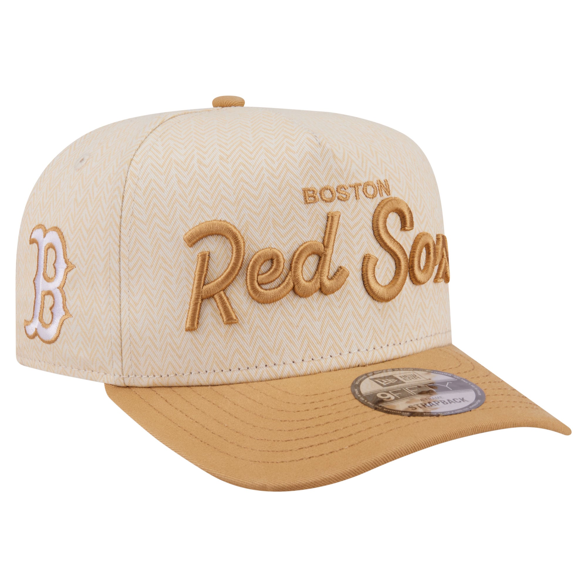 Men's New Era  Cream Boston Red Sox Herringbone 9FIFTY A-Frame Snapback Hat