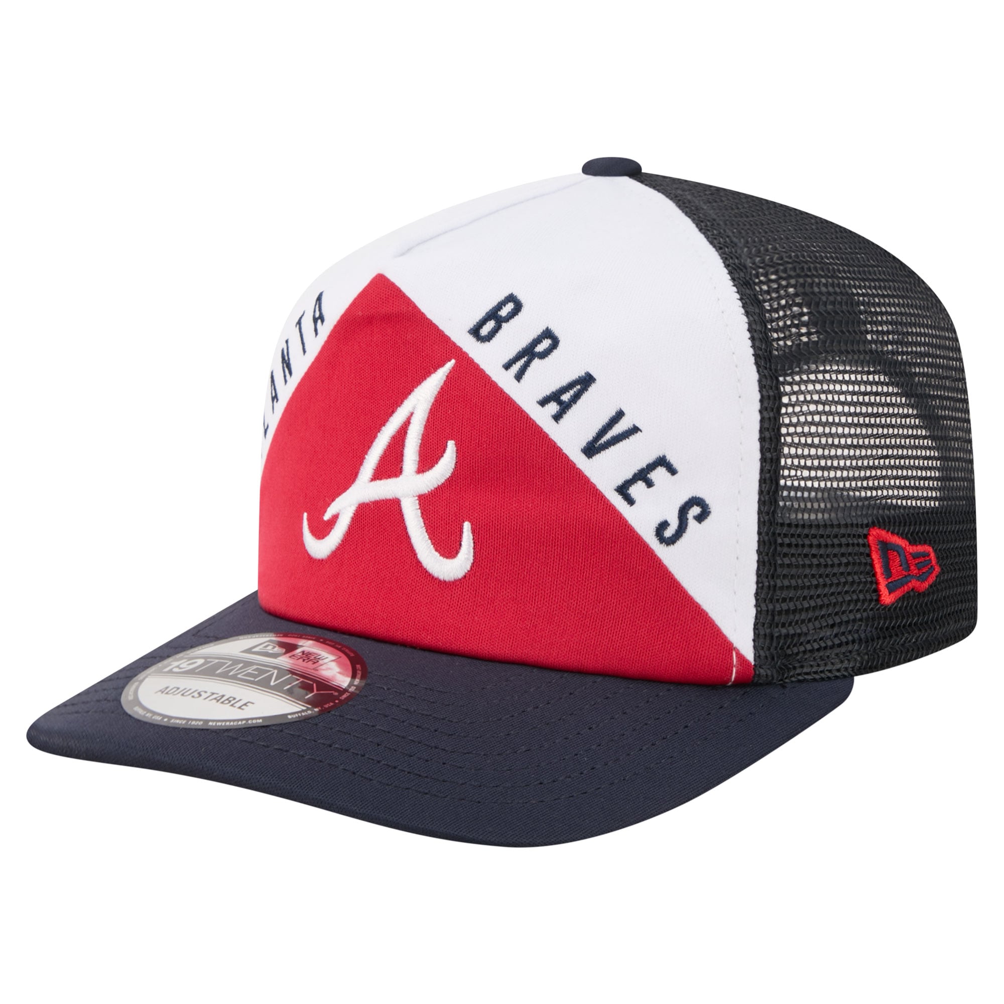 Men's New Era White/Navy Atlanta Braves Retro Cut 19TWENTY Adjustable Trucker Hat