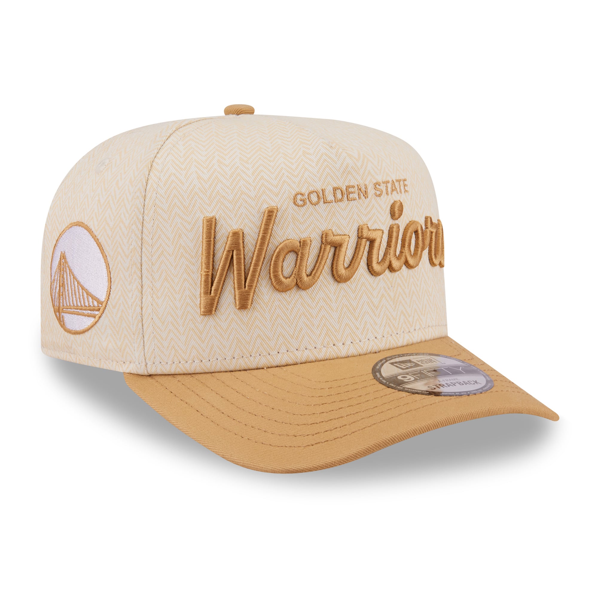 Men's New Era  Cream Golden State Warriors Herringbone 9FIFTY A-Frame Snapback Hat