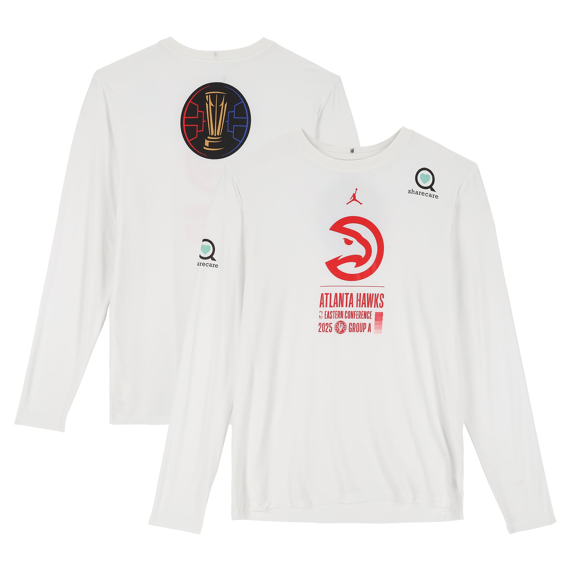 Atlanta Hawks Team-Issued White Jordan Brand NBA Cup Long Sleeve T-Shirt from the 2025-26 NBA Season