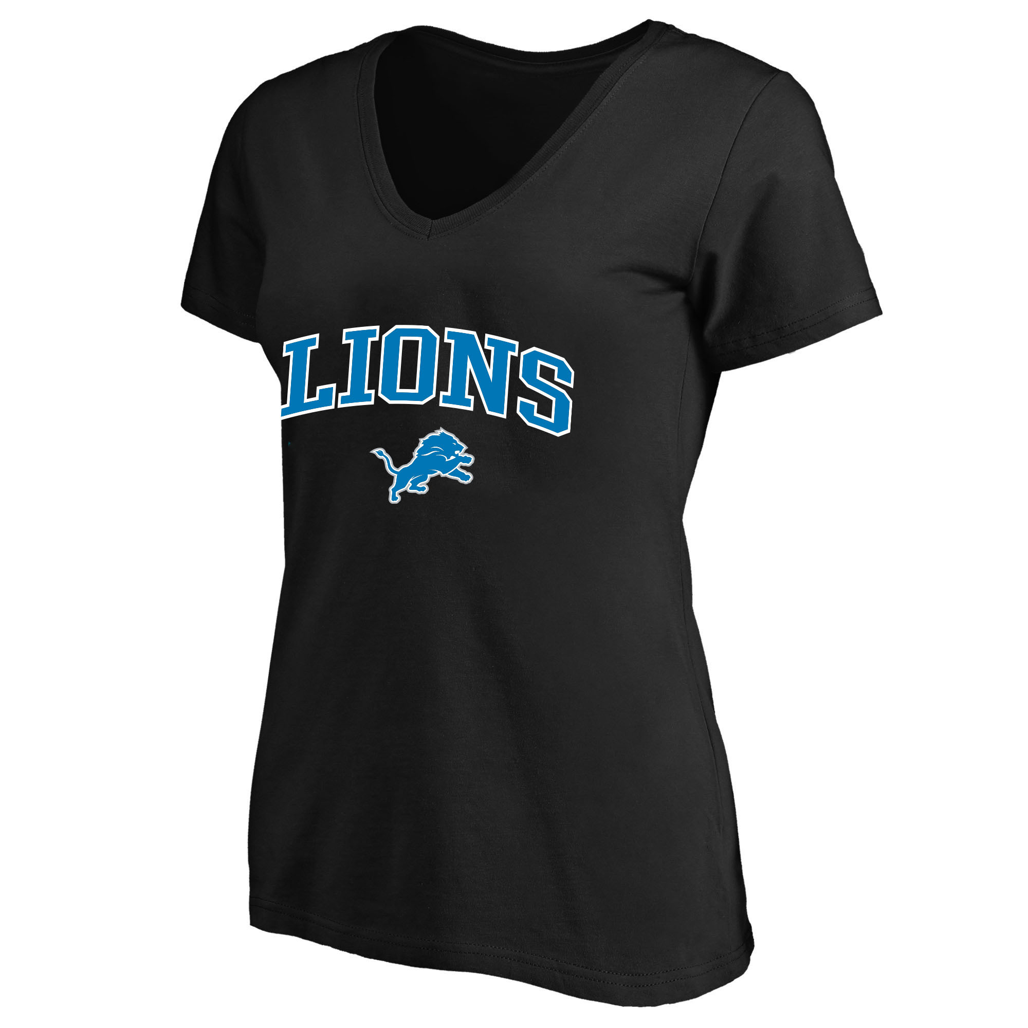 Women's Fanatics Black Detroit Lions Plus Size Arch Over Logo V-Neck T-Shirt