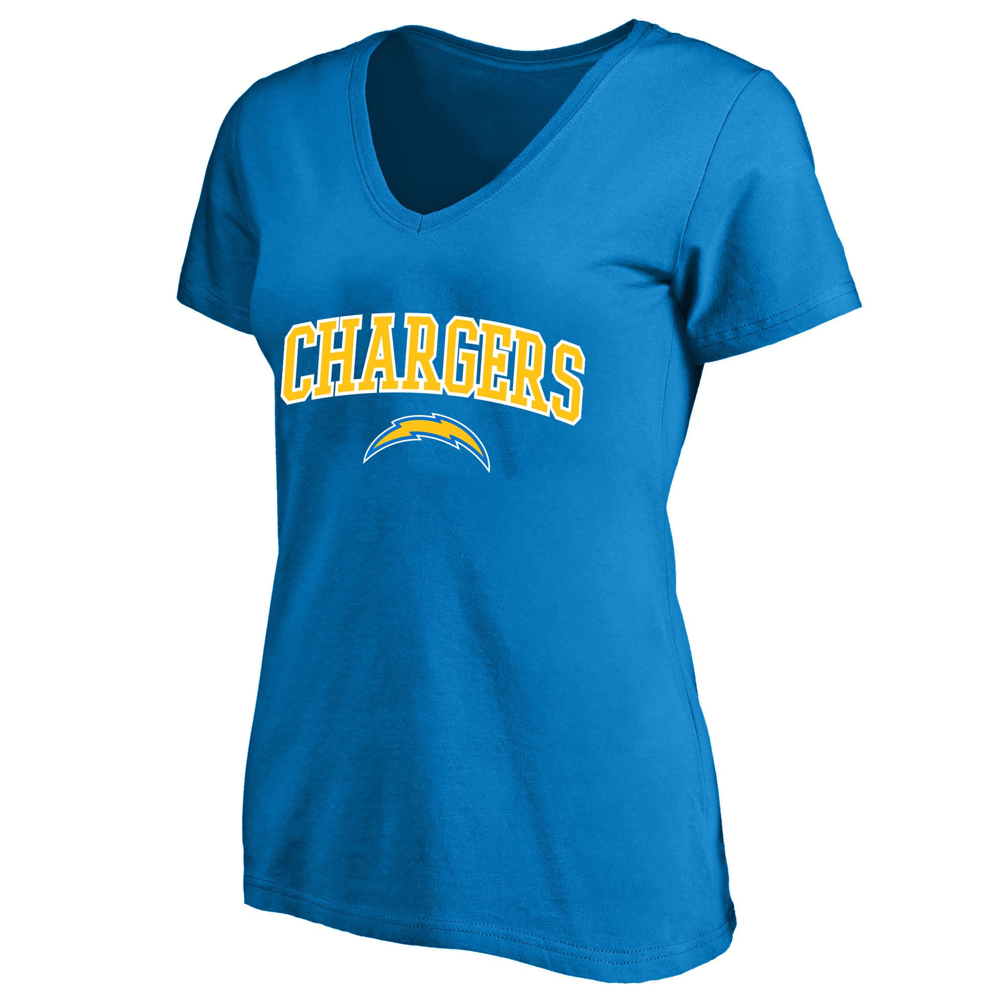Women’s Fanatics Powder Blue Los Angeles Chargers Plus Size Arch Over Logo V-Neck T-Shirt Women’s Fanatics Powder Blue Los Angeles Chargers Plus Size Arch Over Logo V-Neck T-Shirt