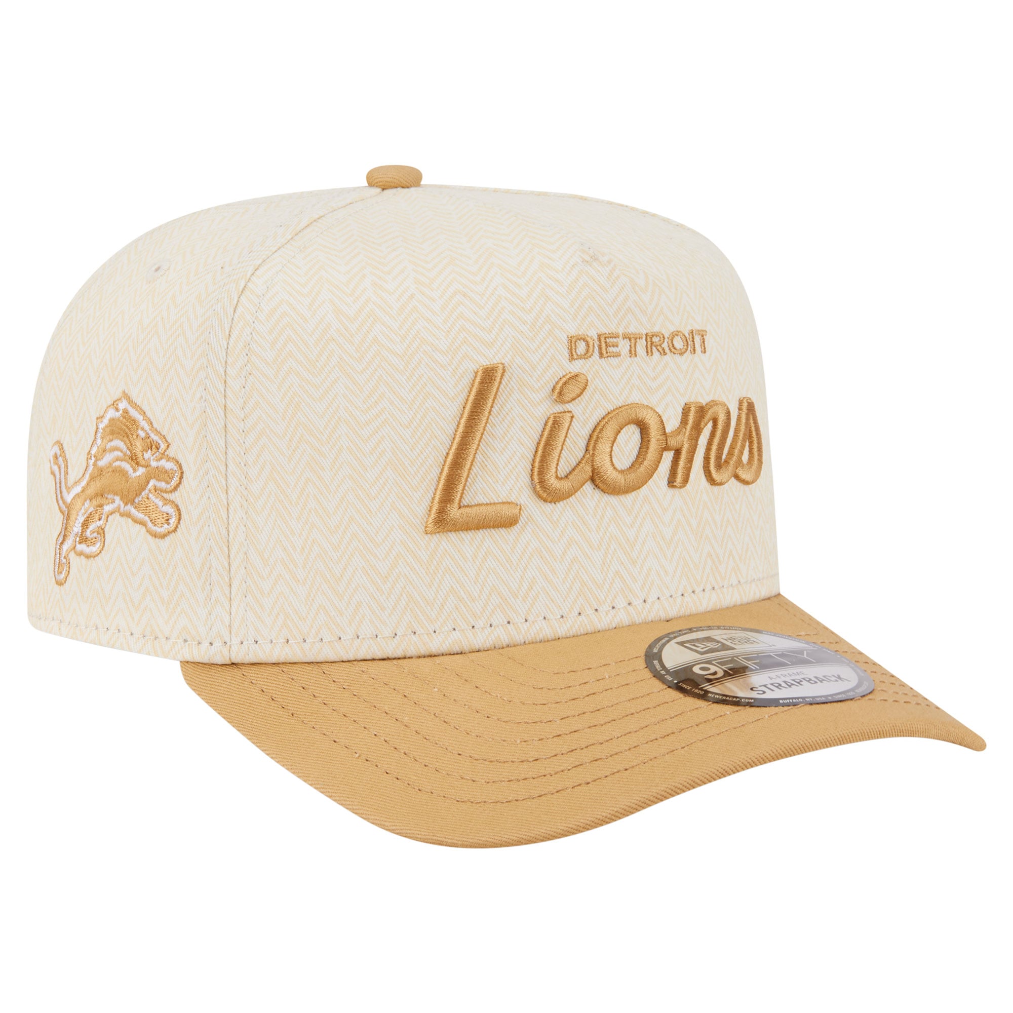 Men's New Era  Cream Detroit Lions Herringbone 9FIFTY A-Frame Snapback Hat