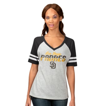 Women's G-III 4Her by Carl Banks Heather Gray San Diego Padres Goal Line Raglan V-Neck T-Shirt