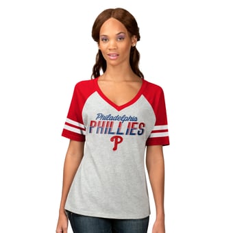 Women's G-III 4Her by Carl Banks Heather Gray Philadelphia Phillies Goal Line Raglan V-Neck T-Shirt
