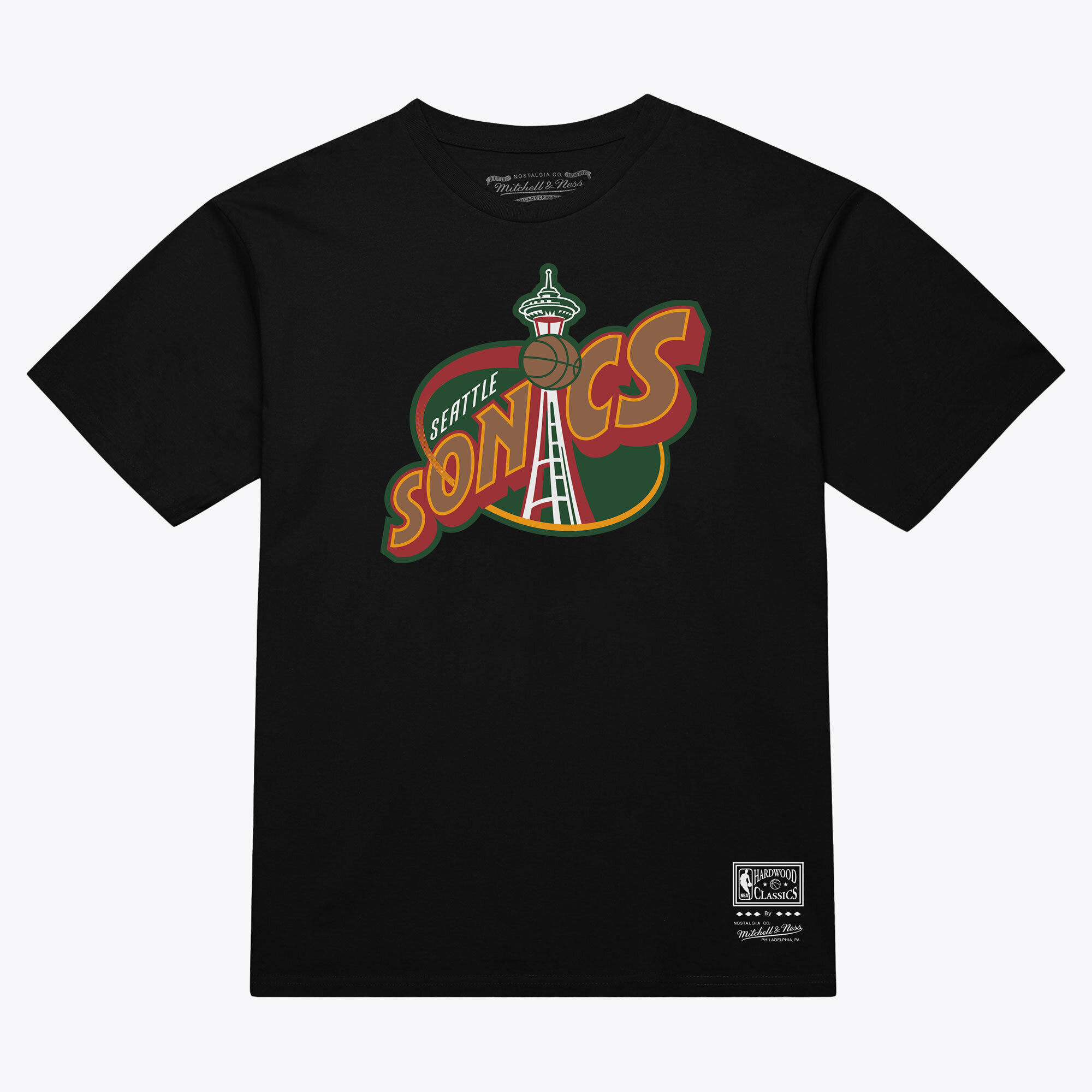 Unisex Mitchell & Ness Black Seattle SuperSonics Hardwood Classics Arch T-Shirt