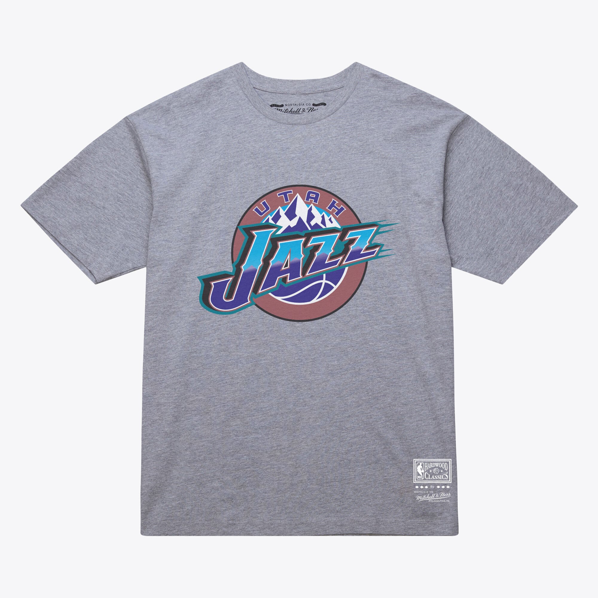 Unisex Mitchell & Ness Heather Gray Utah Jazz Hardwood Classics Arch T-Shirt