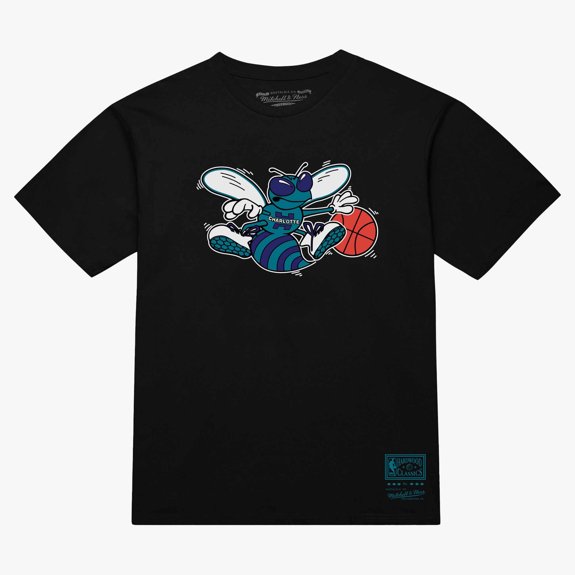 Unisex Mitchell & Ness Black Charlotte Hornets Hardwood Classics Arch T-Shirt