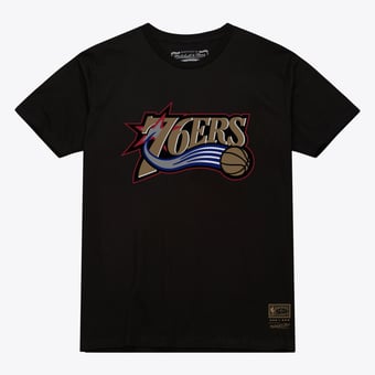 Unisex Mitchell & Ness  Black Philadelphia 76ers Hardwood Classics Arch T-Shirt
