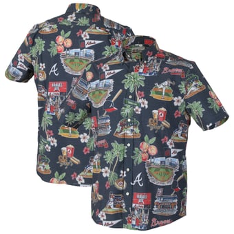 Men's Reyn Spooner Navy Atlanta Braves Big & Tall Scenic Performance Tri-Blend Aloha Button-Down Shirt