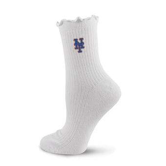 Women's PRO Compression  White New York Mets Logo Lettuce Hem Quarter Socks