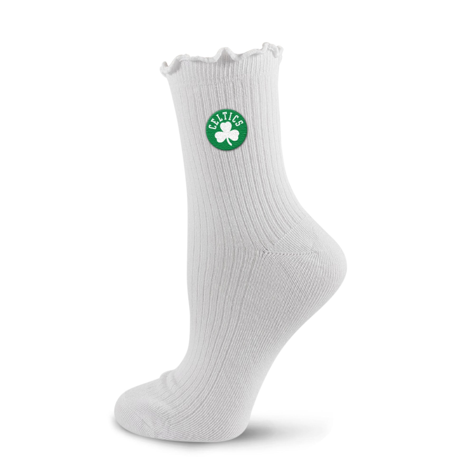 Women's PRO Compression  White Boston Celtics Logo Lettuce Hem Quarter Socks