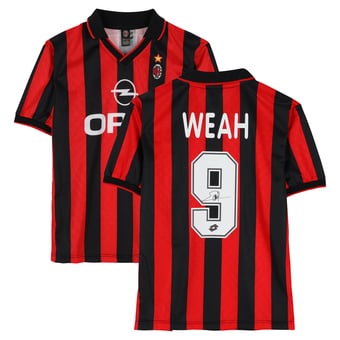 George Weah AC Milan Autographed 1996 Red/Black Home Jersey  - Icons