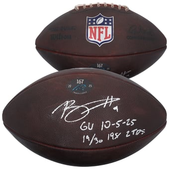 Bryce Young Carolina Panthers Autographed Game-Used Football vs. Miami Dolphins on October 5, 2025 with Multiple Inscriptions - #167