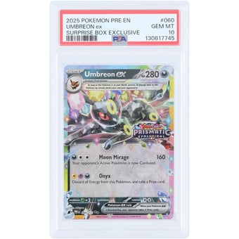 Umbreon EX 2025 Pokemon Prismatic Evolutions Stamp Promo Surprise Box Exclusive #060 PSA Authenticated 10 Card
