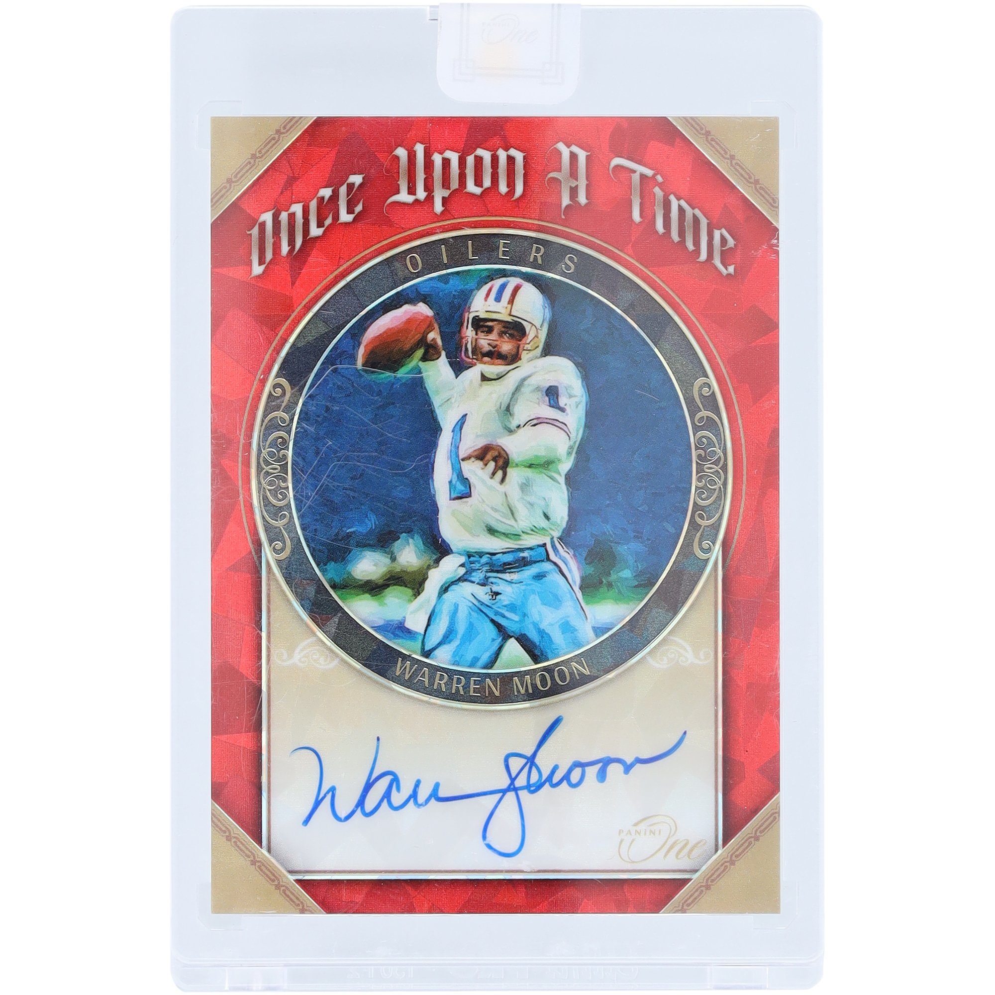 Warren Moon Houston Oilers Autographed 2021 Panini One Once Upon A Time Red Ice #359 #3/7 Card