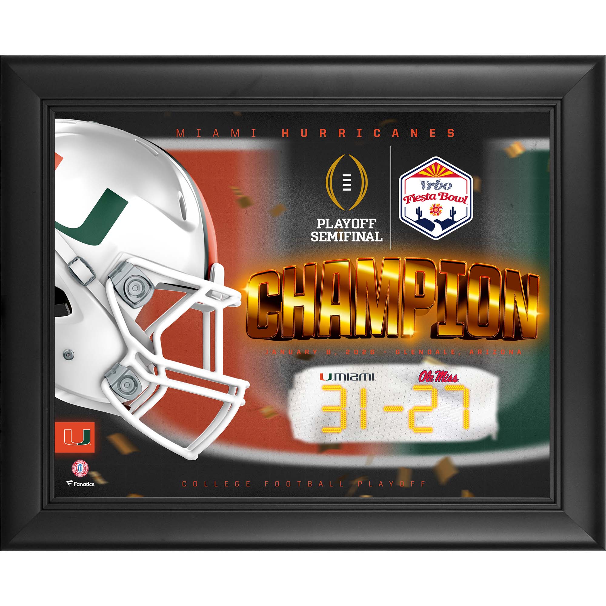 Miami Hurricanes College Football Playoff 2026 Fiesta Bowl Champions Framed 13" x 16" Collage