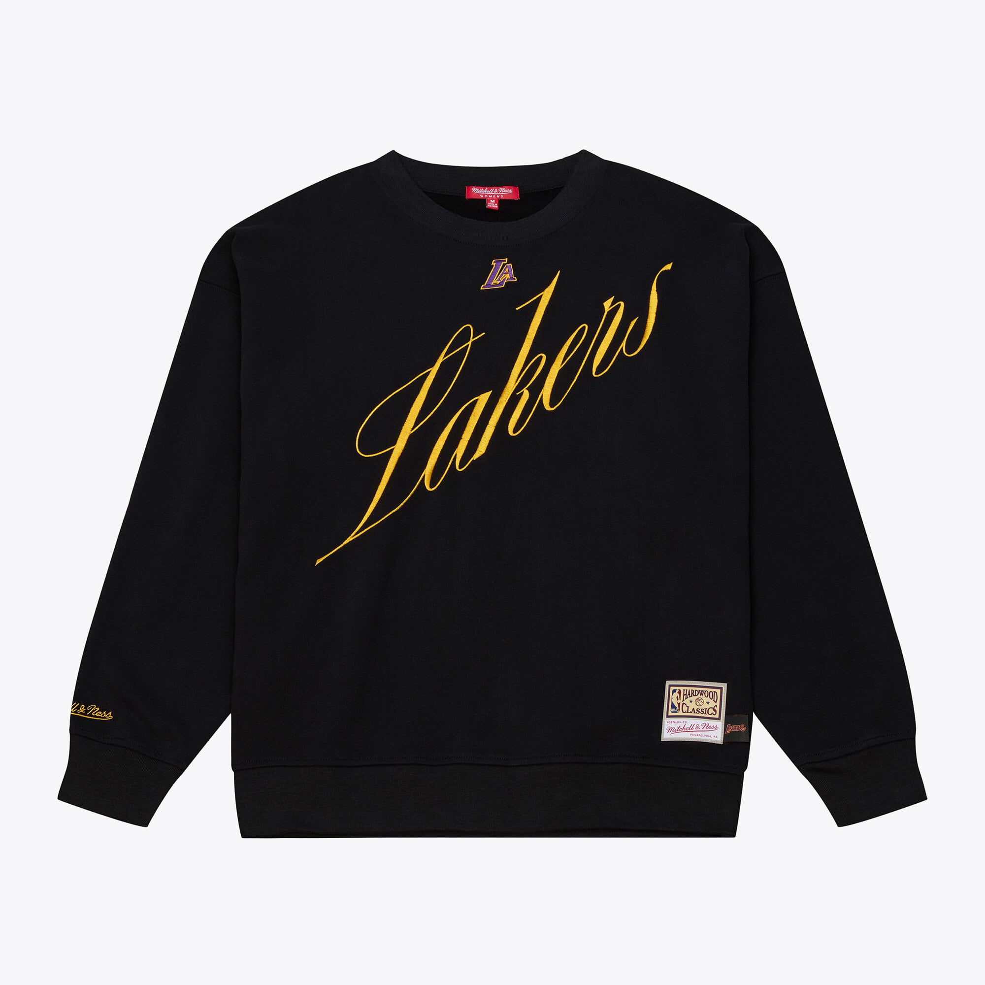 Women's Mitchell & Ness  Black Los Angeles Lakers Hardwood Classics Script Lightweight Sweatshirt