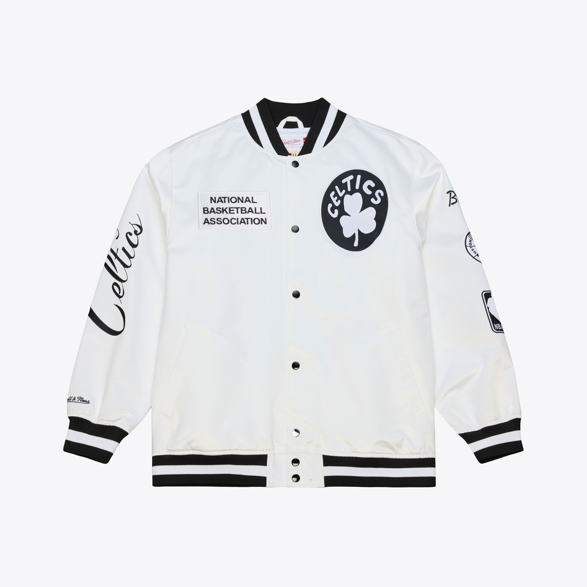 Men's Mitchell & Ness  White Boston Celtics Arctic Lightweight Full-Snap Satin Jacket