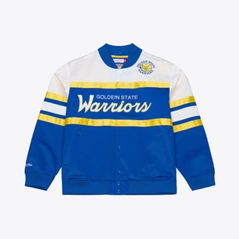 Men's Mitchell & Ness  Royal Golden State Warriors Hardwood Classics Head Coach Lightweight Satin Full-Snap Jacket