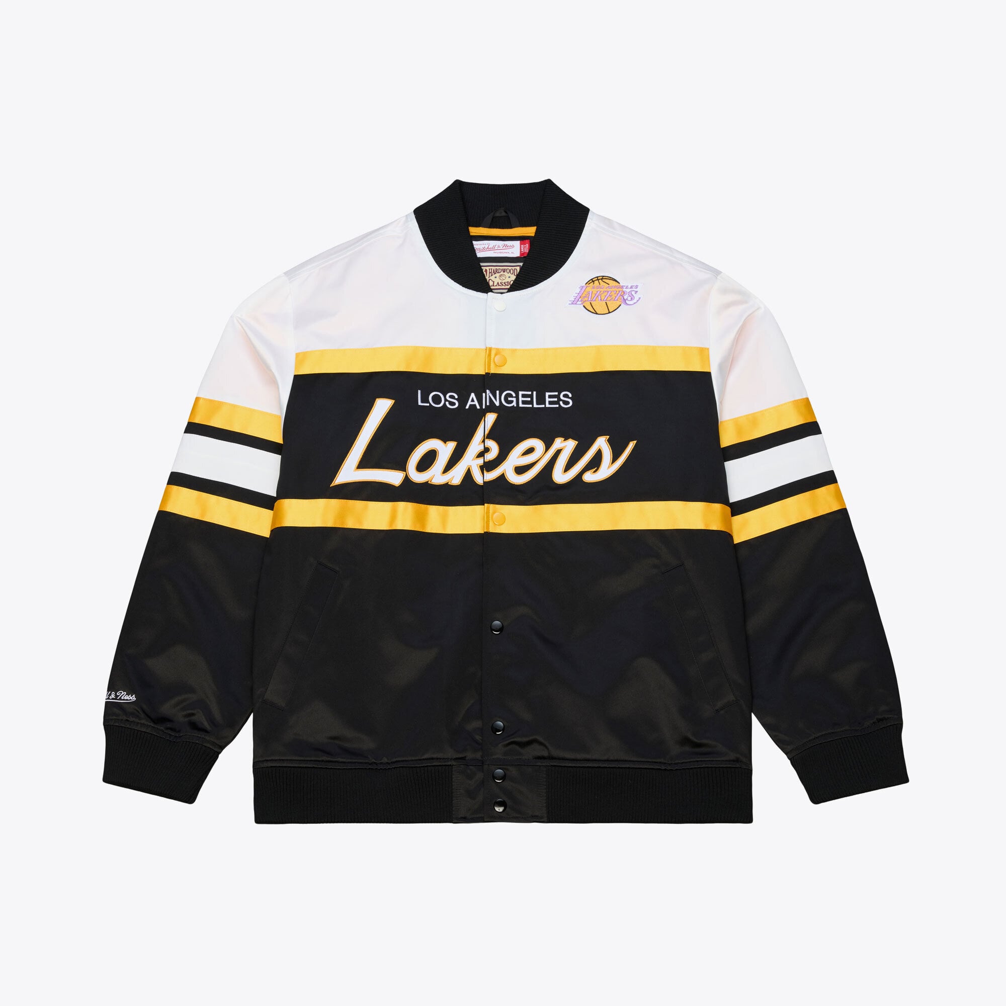 Men's Mitchell & Ness  Black Los Angeles Lakers Hardwood Classics Head Coach Lightweight Satin Full-Snap Jacket