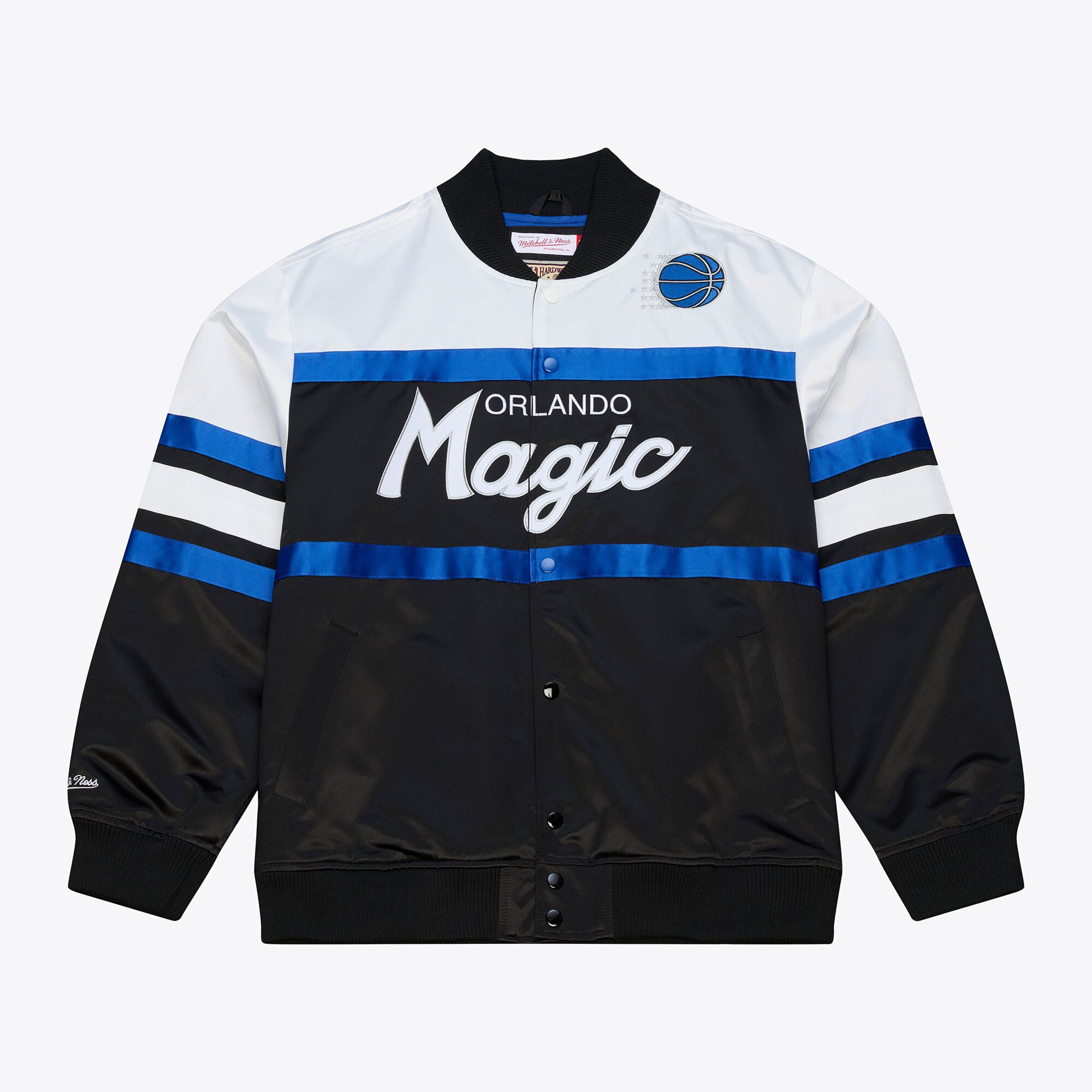 Men's Mitchell & Ness  Black Orlando Magic Hardwood Classics Head Coach Lightweight Satin Full-Snap Jacket