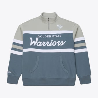 Men's Mitchell & Ness  Blue Golden State Warriors Thunderstorm Head Coach Quarter-Zip Jacket