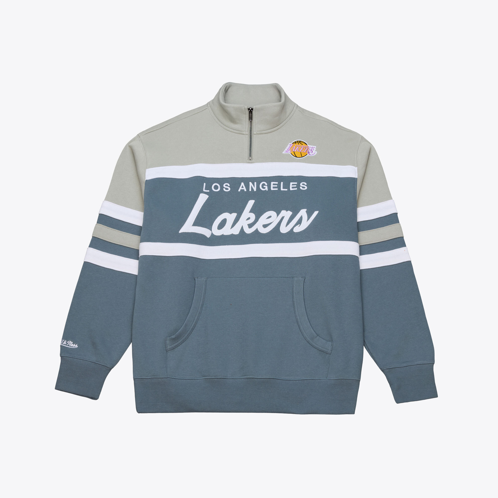 Men's Mitchell & Ness  Blue Los Angeles Lakers Thunderstorm Head Coach Quarter-Zip Jacket