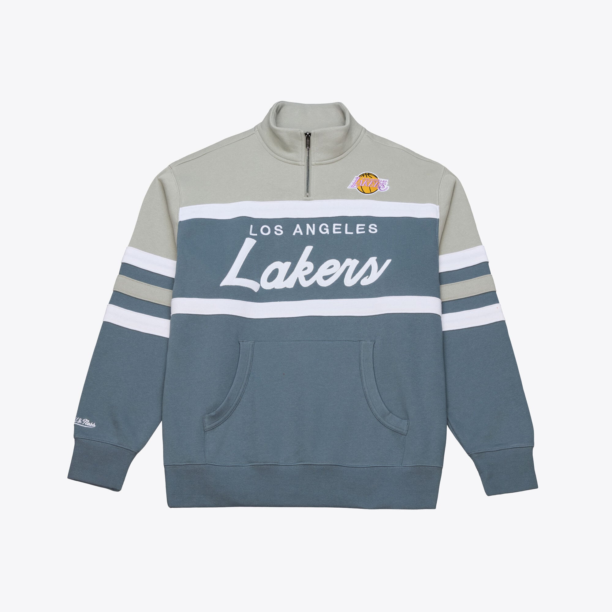 Men's Mitchell & Ness  Blue Los Angeles Lakers Thunderstorm Head Coach Quarter-Zip Jacket