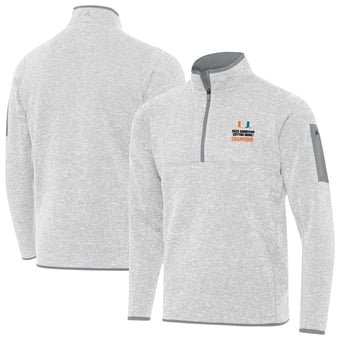 Men's Antigua  Heather Gray Miami Hurricanes College Football Playoff 2025 Cotton Bowl Champions Fortune Quarter-Zip Sweatshirt