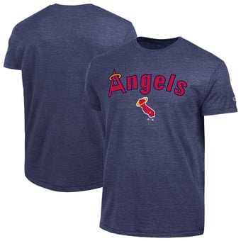 Men's Champion  Navy California Angels Cooperstown Wordmark Lockup Tri-Blend T-Shirt