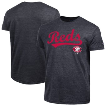 Men's Champion  Black Cincinnati Reds Cooperstown Wordmark Lockup Tri-Blend T-Shirt