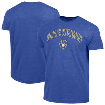 Men's Champion Royal Milwaukee Brewers Cooperstown Wordmark Lockup Tri-Blend T-Shirt