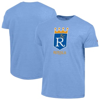 Men's Champion  Light Blue Kansas City Royals Cooperstown Logo Tri-Blend T-Shirt