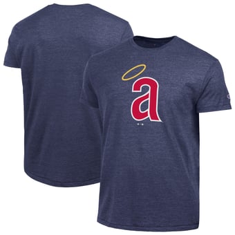 Men's Champion  Navy California Angels Cooperstown Logo Tri-Blend T-Shirt