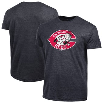 Men's Champion  Black Cincinnati Reds Cooperstown Logo Tri-Blend T-Shirt