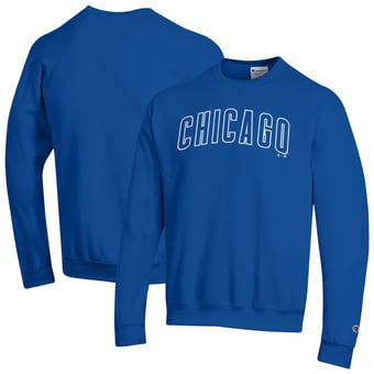Men's Champion Royal Chicago Cubs Powerblend Wordmark Sweatshirt