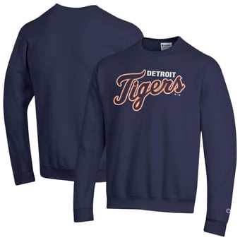 Men's Champion Navy Detroit Tigers Powerblend Wordmark Sweatshirt